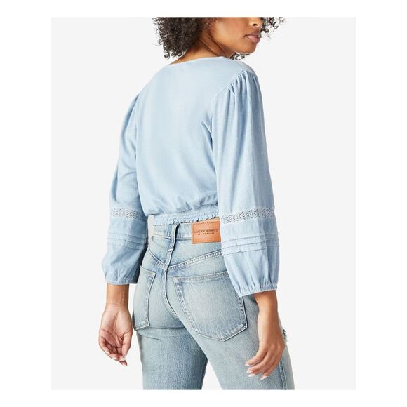 LUCKY BRAND Womens Light Blue Elastic Waist Cuffed Sleeve Top XL - Picture 2 of 4